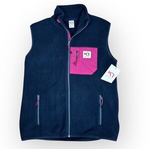 Kari Traa Rothe Fleece Vest Women's Size L Navy Pink Full Zip Pockets NWT